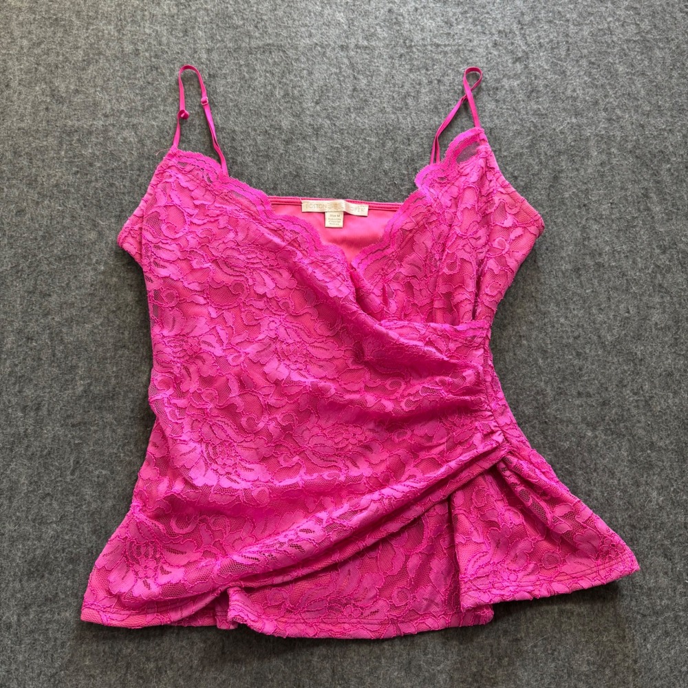 Boston Proper Hot Pink Floral Lace Surplice Cami Top Adjustable Straps Size M
